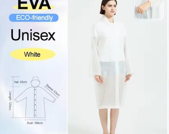 Wielokrotnego użytku, wodoodporny płaszcz przeciwdeszczowy EVA dla dorosłych – biały/mały