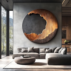 Zen Wood Wall Sculpture: Burnt Wave Abstract Art, Organic Modern Decor