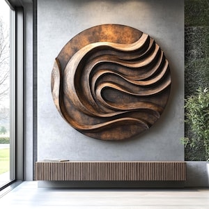 Hand-Carved Wood Wave Sculpture: Modern Abstract Wall Art