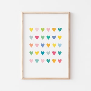 DIGITAL Rainbow Hearts Print, Hearts Wall Art, Nursery Wall Decor, Hearts Poster, Digital Art Prints, Wall Art Printable, Kids Room Print