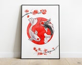 DIGITAL Yin Yang Print, Yin Yang Watercolor, Koi Fish, Circle Koi Fish, Japanese Art, Wall Decor, Wall Art Printable, Poster Feng Shui Art