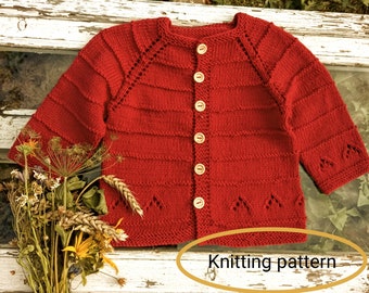 Knitting Patterns. Beginner Baby Girl Cardigan, Easy Knit Sweater for Toddler, pdf  Instruction to Download, 6 ply dk, 3 sizes