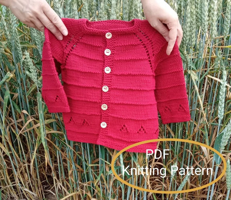 Pdf Knitting Patterns. Baby Cardigan for Cotton Thread, Top Down Knitted Infant Jacket. Horizontal Cross Line Sweater Diagram, 0-18 months image 1