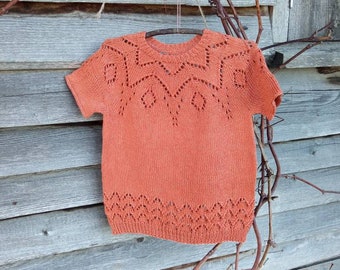Handmade Hemp Blouse for Summer Knitwear, Seamless Terracotta Sweater with Short Sleeves, Baby Girl Fairy Taile Top