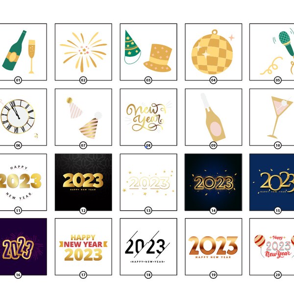 New Years Themed Holiday Design Pack of stencils graphics and images for POD Designers for Business Personal Flyers Postcards Social Media