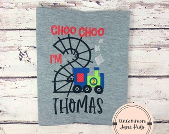 Train 2nd Birthday Shirt, Boys Gray Birthday Shirt, Choo Choo Shirt, Second Birthday Shirt, Train Tracks, Custom Birthday Shirt, Celebrate