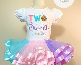 Two Sweet Birthday Outfit, Second Birthday Tutu and Embroidered Shirt