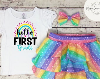 First Grade Outfit, First Day of First Grade, Rainbow School Outfit, Back to School, Girls School Outfit, Back to School Shirt
