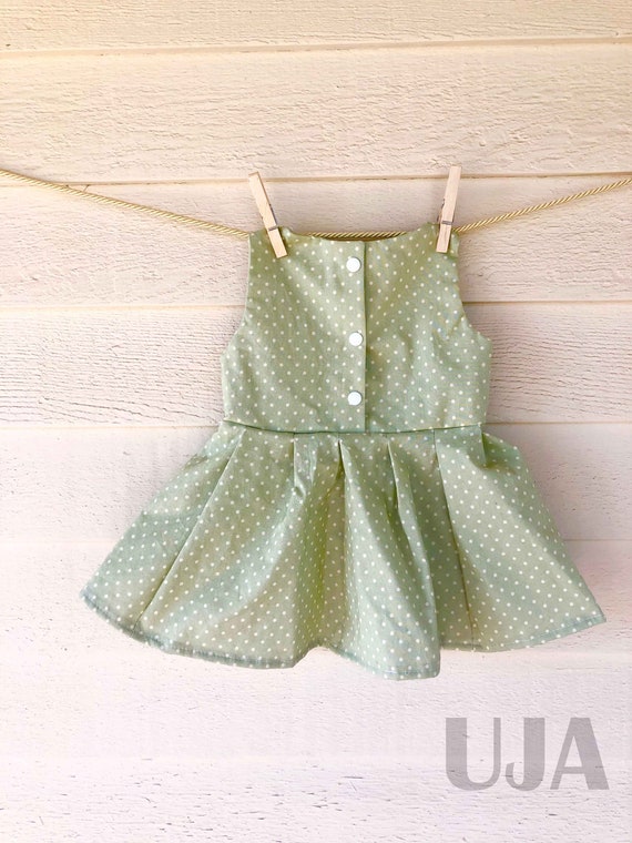 Green Polka Dot Dress, Baby Girl Dress, Vintage Dress, Light Green Dress, Spring Dress, Everyday Dress, Casual Outfit, New Baby Outfit