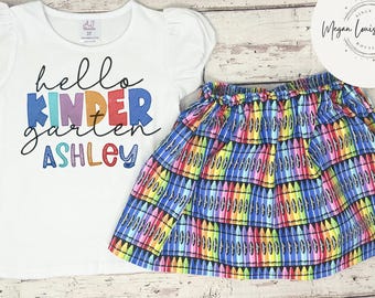 Embroidered First Day Outfit, Crayon Skirt Set, Back to School