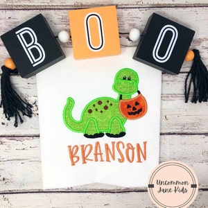 Dino Halloween Shirt, Dinosaur Shirt, Embroidered Shirt, First Halloween, Trick or Treat, Halloween Party Outfit, Baby Shower Gift, October