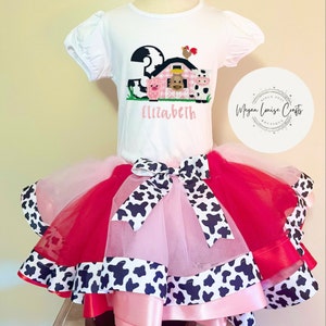 Girls Farm Tutu Outfit, Barnyard Birthday Outfit, Cow Birthday Outfit, Third Birthday Outfit, Custom Birthday Outfit, Embroidered