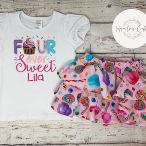 4th Birthday Outfit, Girls Birthday Outfit, Matching Outfit, Personalized Birthday Outfit, Four Ever Sweet, Candy Birthday Shirt