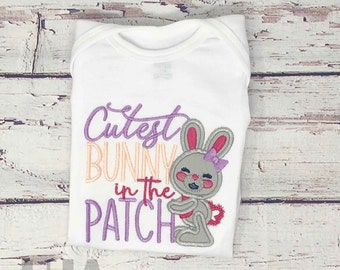 Embroidered Easter Bunny Bodysuit, "Cutest Bunny in the Patch" Onesie