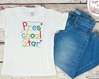 Preschool Shirt, First Day of School, Pre-School Shirt, Back to School Outfit, Pre K Shirt, Embroidered Shirt, Preschool Star, Custom