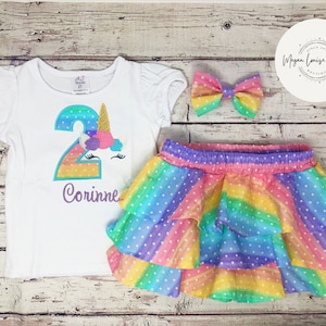 Unicorn Birthday Outfit, Pastel Rainbow, Rainbow Birthday Outfit, Second Birthday Outfit, Numbered Unicorn Shirt, 2nd Birthday Outfit