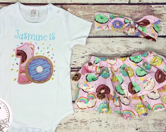 First Birthday Donut Outfit, Sweet One Custom Outfit, Embroidered Bodysuit, Donut Grow Up, Sweet Theme Shirt