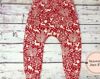 Red Christmas Leggings, Kids Leggings, Winter Leggings, Christmas Themed, Woodland Leggings, Festive Outfit, First Christmas, Sibling Pants