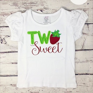Two Sweet Birthday Shirt, Strawberry Shirt, Kids Birthday Shirt, Girls Birthday Shirt, Sweet Themed Birthday, Embroidered Shirt, Fruit