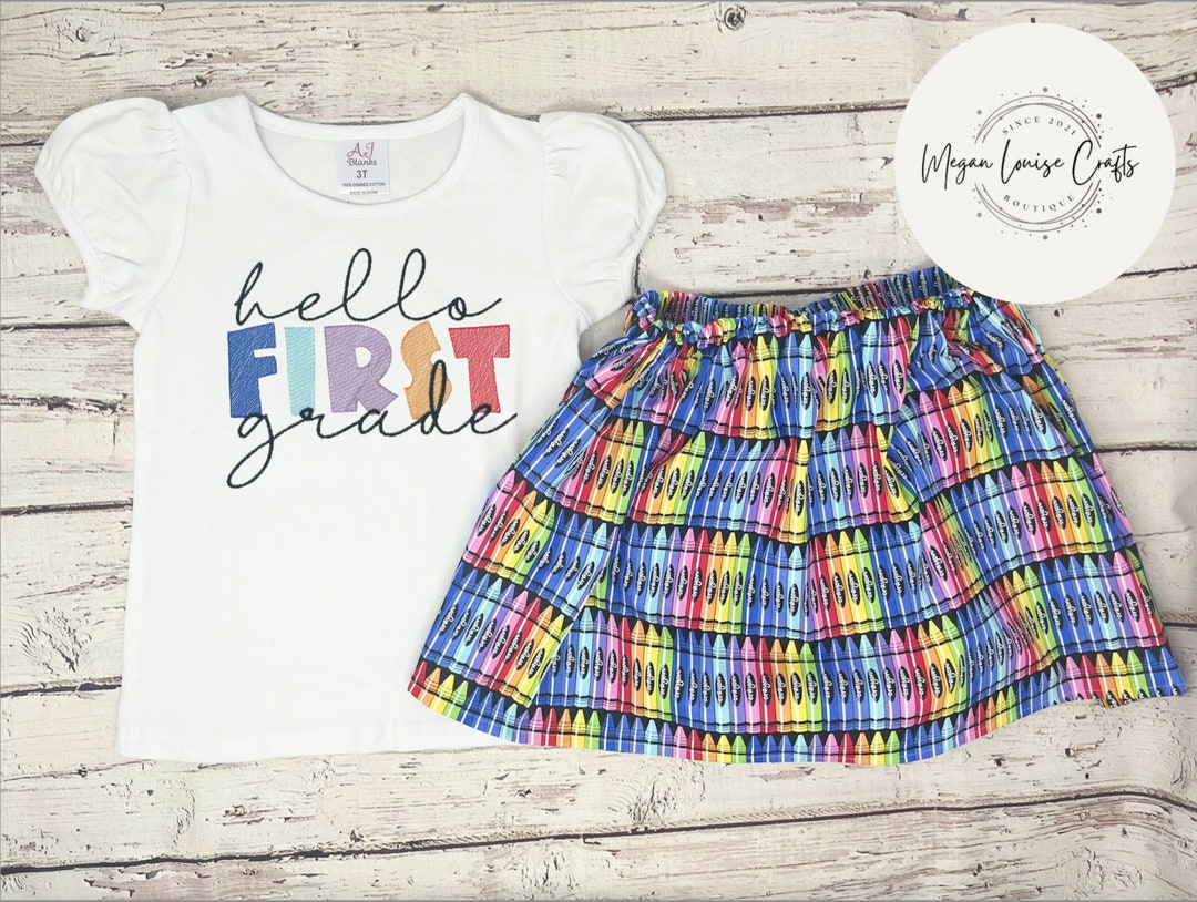 First Grade Outfit Back to School Outfit Crayon Design - Etsy