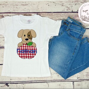 Boys School Shirt, First Day of School T-Shirt, Personalized Shirt, Embroidered, First Grade, Preschool, Shirt with Name, Dog Shirt