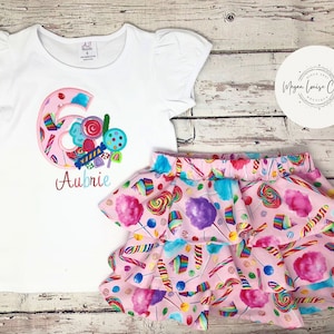6th Birthday Outfit, Sixth Birthday Outfit, Sweet Birthday, Candy Birthday Outfit, Girls Birthday Outfit, Matching Outfit, Shirt and Skort