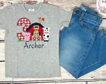 Embroidered Farm Birthday Shirt, Barnyard Animals, Custom Age