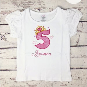 Princess Themed Birthday Shirt, Tiara Shirt, Girls Birthday Shirt, Pink Glitter Shirt, Embroidered Shirt, Birthday Outfit, Fifth Birthday