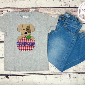 Boys School Shirt, First Day of School T-Shirt, Personalized Shirt, Embroidered, First Grade, Preschool, Shirt with Name, Dog Shirt