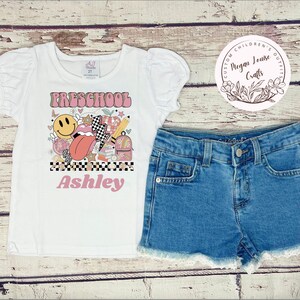 Aangepaste Preschool shirt, terug naar school outfit, roze school shirt, Crayon school shirt, basisschool, eerste schooldag