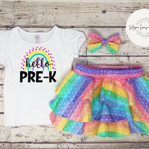 Conjunto para preescolar, conjunto para preescolar, conjunto para la vuelta al cole, primer día de preescolar, conjunto escolar para niñas, conjunto para primaria, camiseta para la vuelta al cole