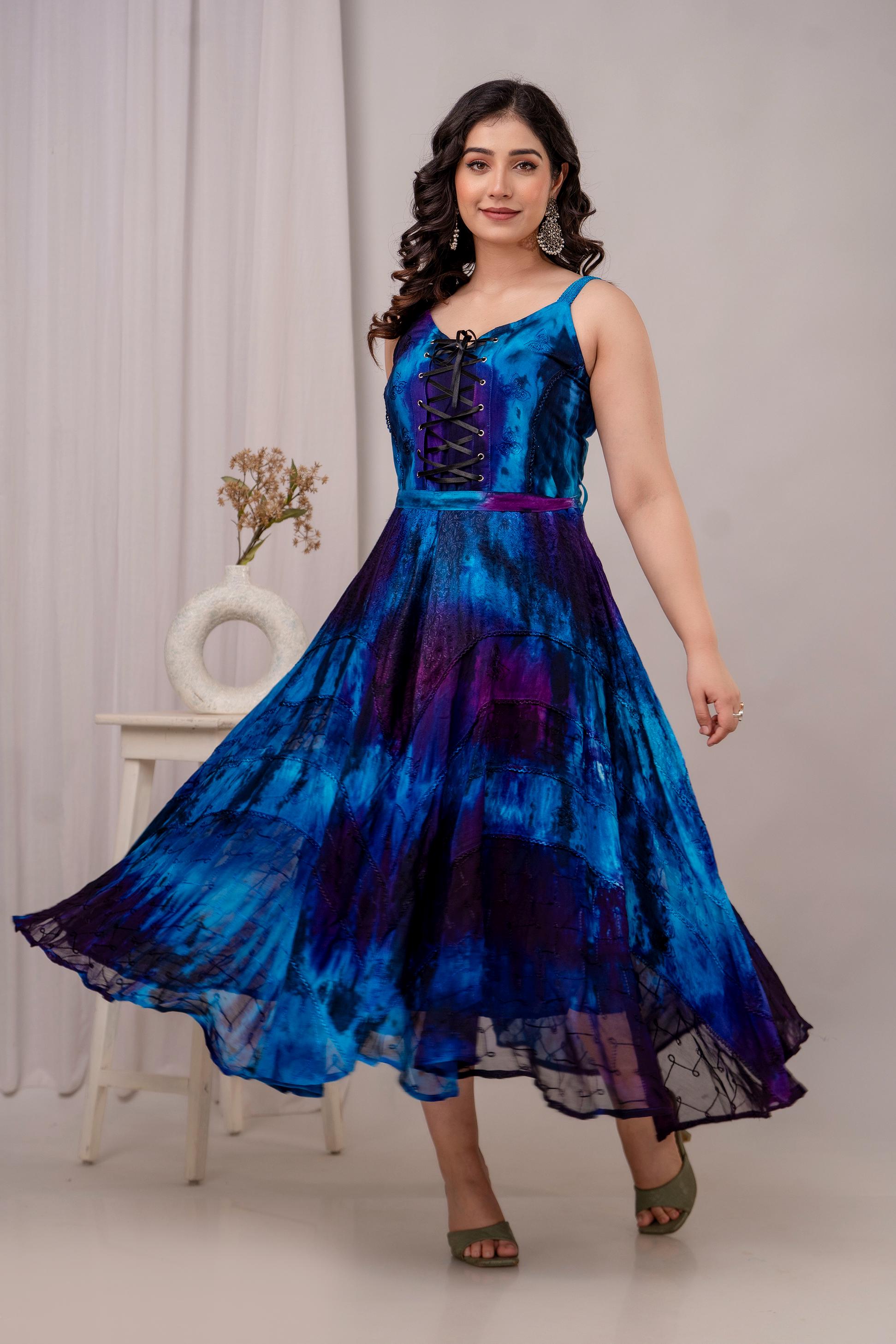 blue and purple dress Lace Up Bodice A Line Waist