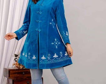 Velvet Coat 3/4 Length - Turquoise