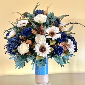 Navy Blue Floral Arrangement: Modern Farmhouse Centerpiece