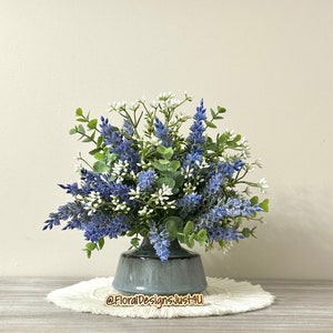 Farmhouse Lavender Floral Arrangement: Blue Gray Ceramic Vase