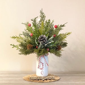 Christmas Mini Arrangement, Winter Greens, Farmhouse Christmas Decor, Table Decor, Small Christmas Arrangement, Xmas Tiered Tray Decor