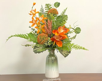 Tropical Orchid Centerpiece: Modern Faux Floral Arrangement