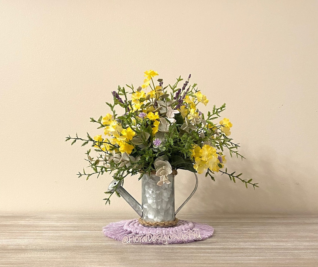 Mini Watering Can Floral Arrangement, Modern Farmhouse Arrangement