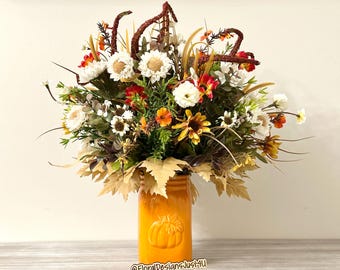 Autumn Flower Arrangement, Farmhouse Fall Table Decor, Thanksgiving Centerpiece