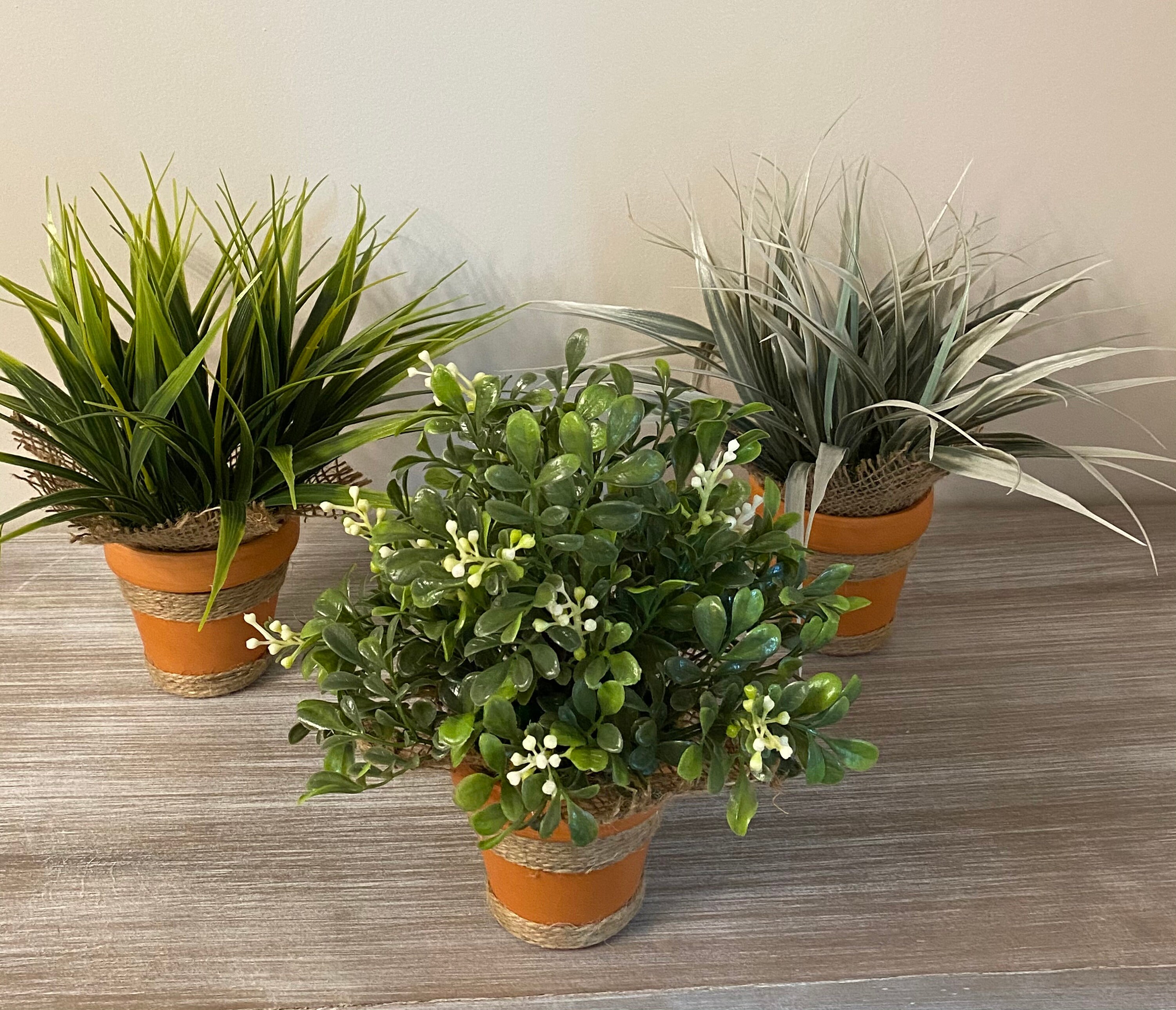 Set of 3 Artificial Plants in Terracotta Clay Pots Modern Etsy