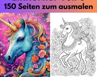Part 3 Unicorns 150 Pages Coloring Book Adults Children PDF Instant Download Coloring Book
