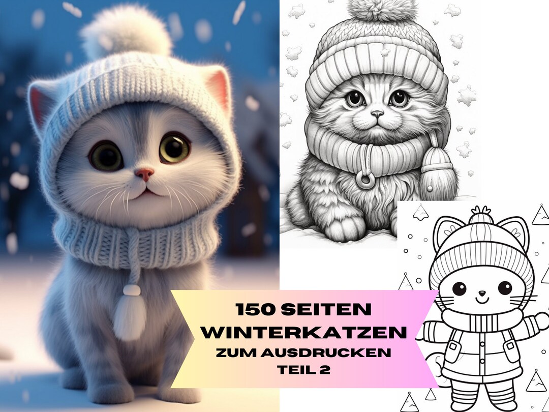 Cute Cat Coloring Book 150 Pages Part 2 Adults Children PDF Download - Etsy