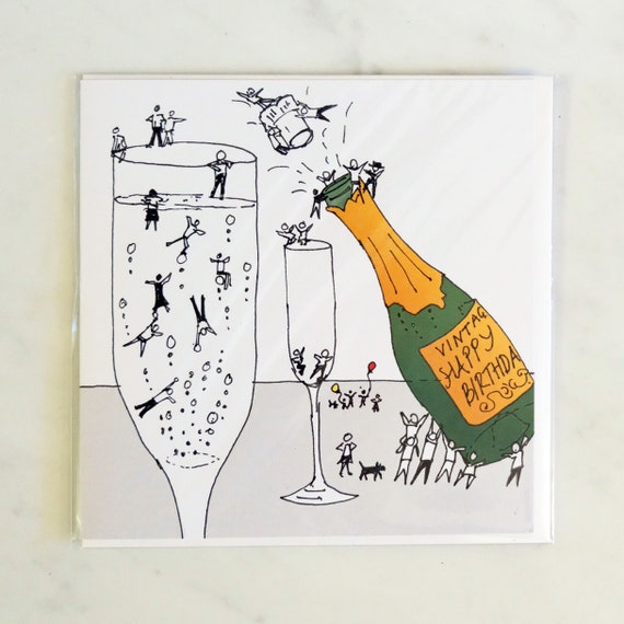 Champagne Celebration Birthday Card by the Little Men Card | Etsy