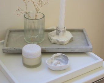 Handcrafted Concrete Rectangle Tray | Marble Design Display Tray