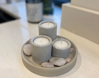 Set of 3 Concrete Circular Classic Tealight Holders | Candle Holders | Home Decor | Minimalist Decor | Stocking Filler