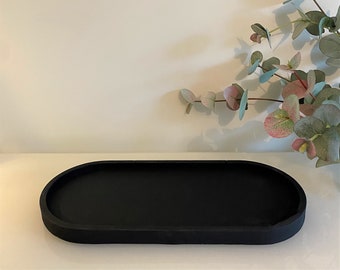Handcrafted Matt Black Concrete Tray | Oval Display Tray