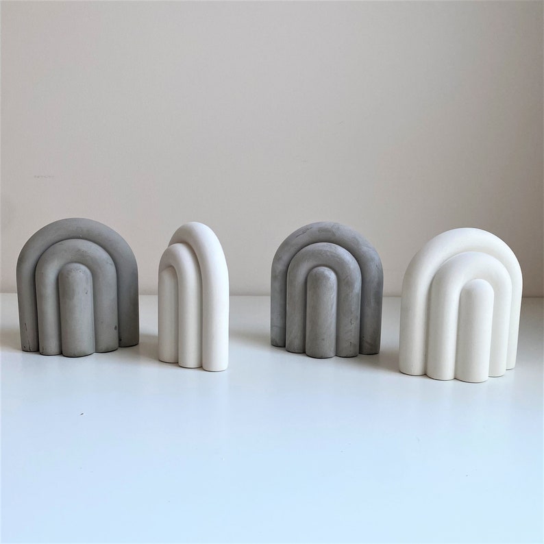 Sujetalibros de arco de hormigón / Soportes para libros / Decoración de estanterías modernas / Decoración nórdica para el hogar imagen 1