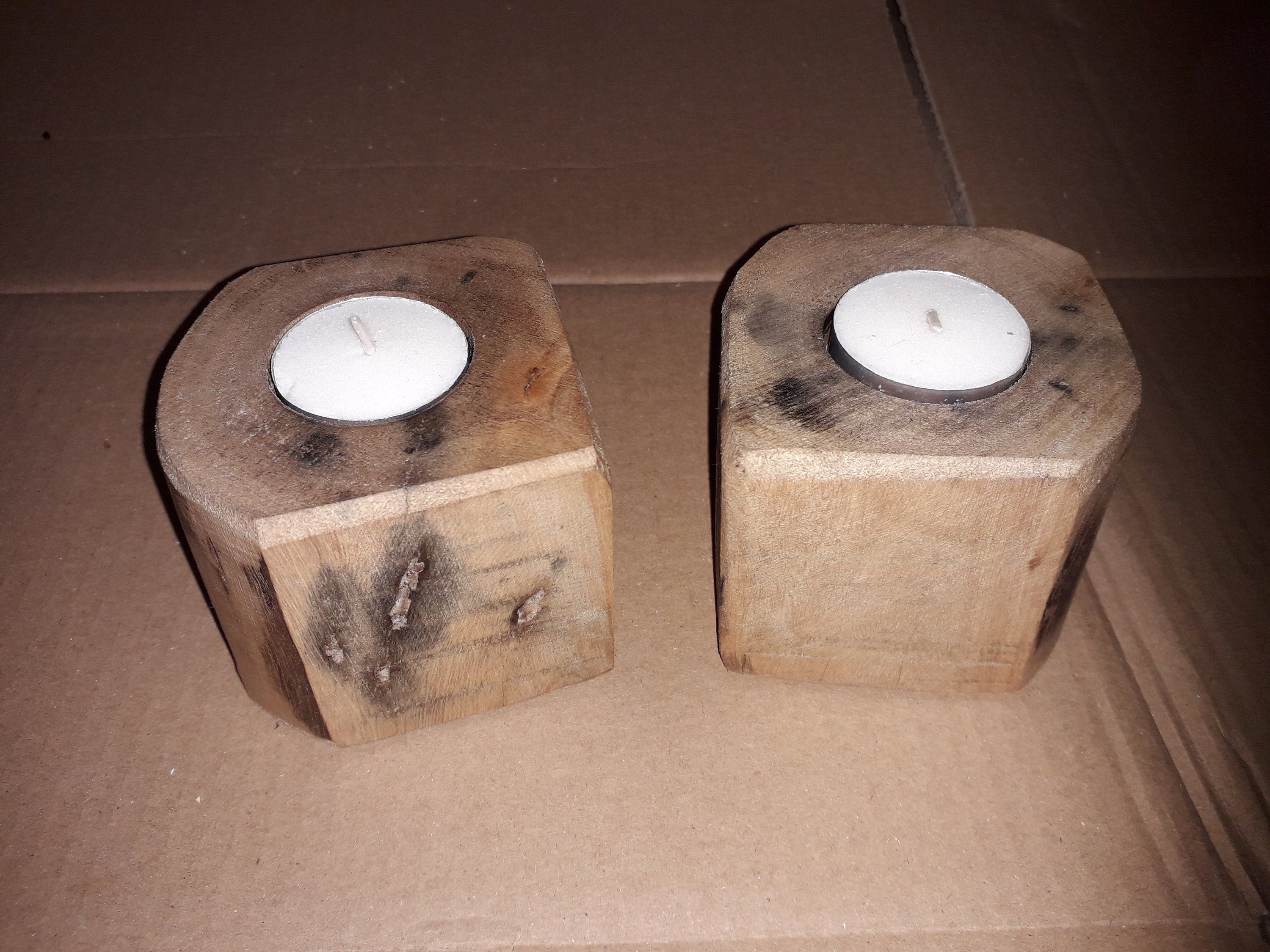 Tealight Holders, Rustic Recycled Pallet Block Wood Etsy