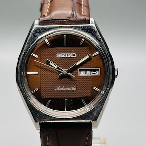 Rare Vintage Seiko 5 Automatic , Brown Dial, Silver Case, Day/Date  Caliber No. 6106, Men&#39;s Wrist Watch Japan Made