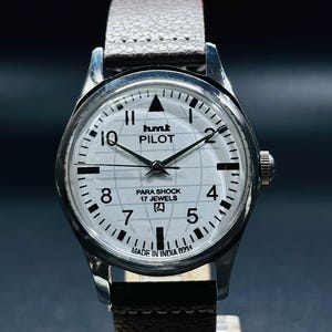 Vintage HMT Pilot Watch Dial Hand Winding {Hand-winding} Men&#39;s Watch Movement 17 jewels